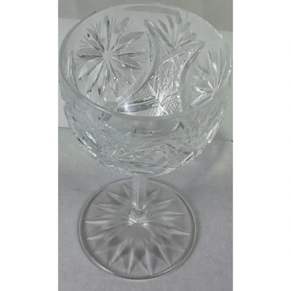 Set of 6 Cut Glass Goblets‎ Starburst Etched Stemware Vintage Style Clear 4.5